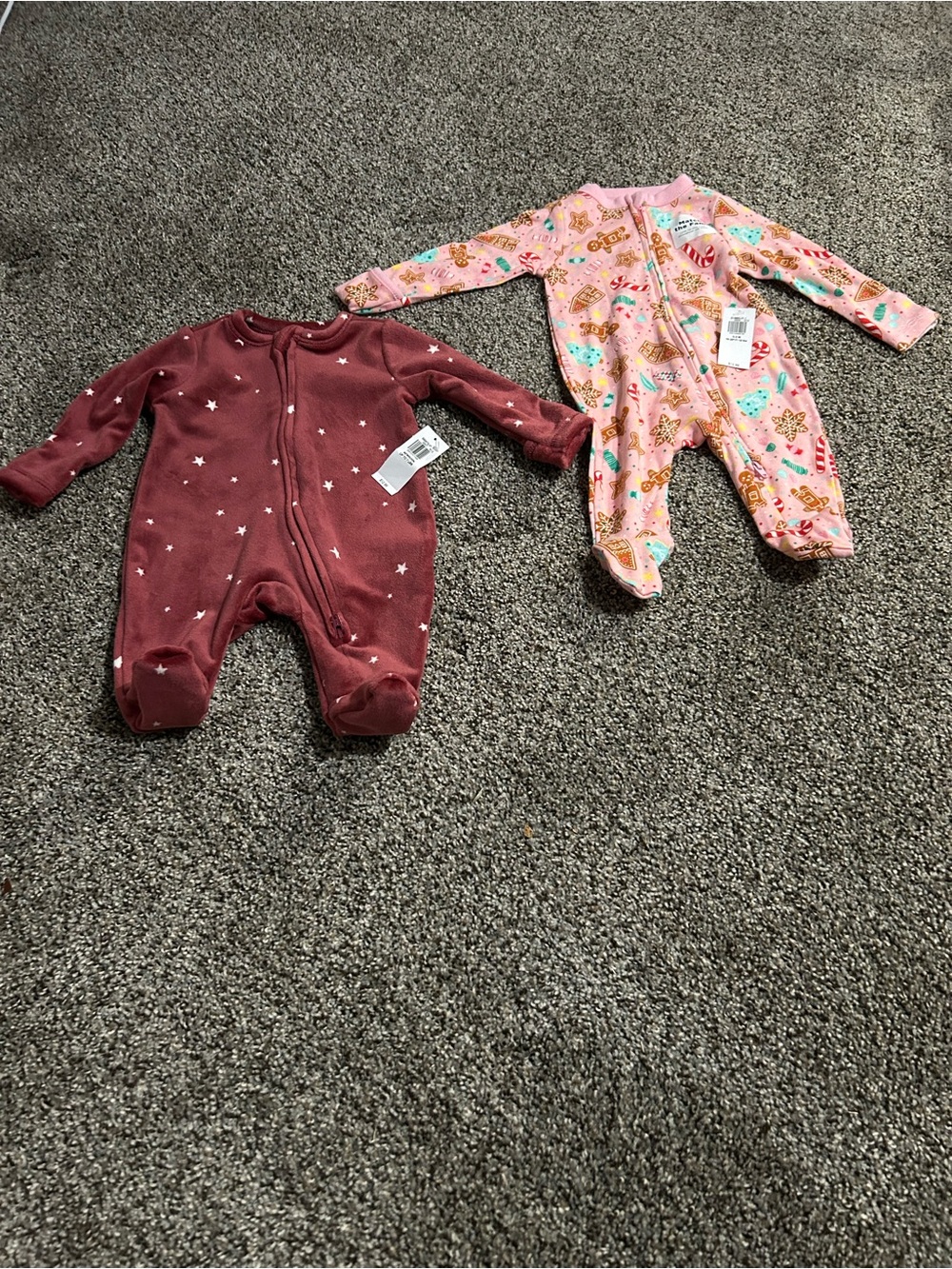Old Navy Pink Cookie Print & Burgundy Star Baby Footies